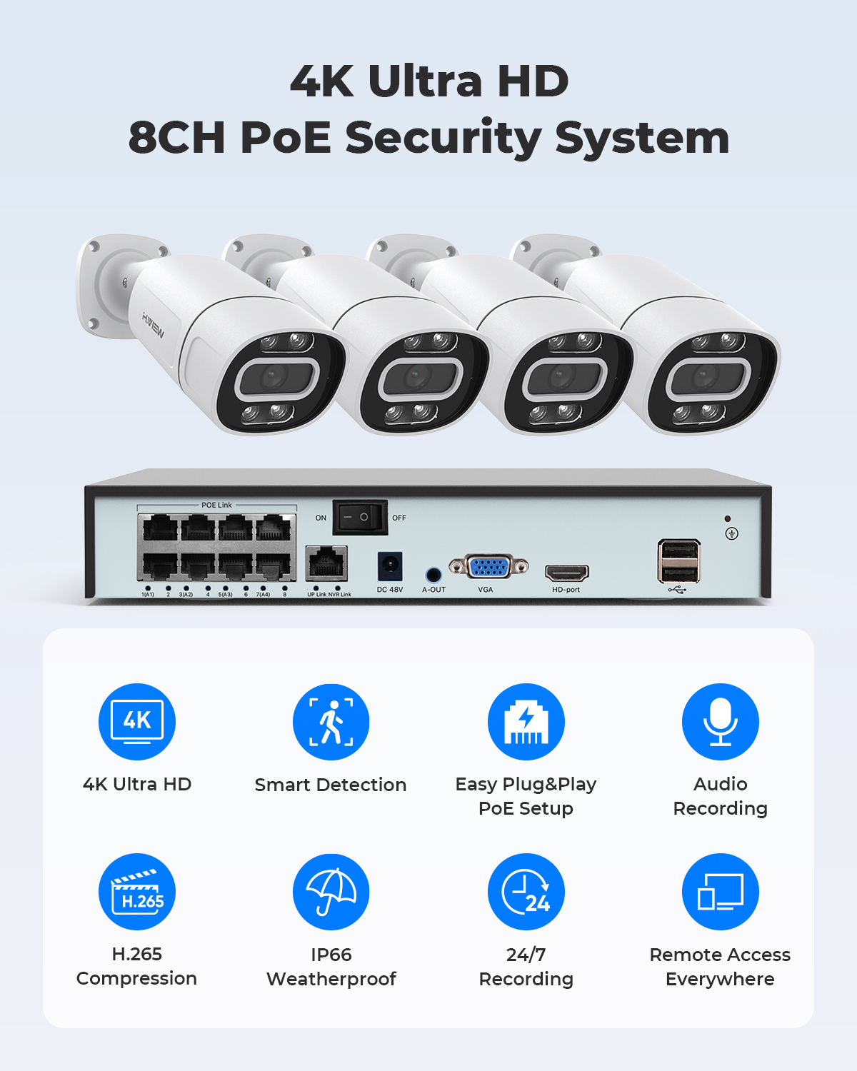 H.View 4K 5Мп 8Мп PoE система  – обзор и цена Home Security Ideas